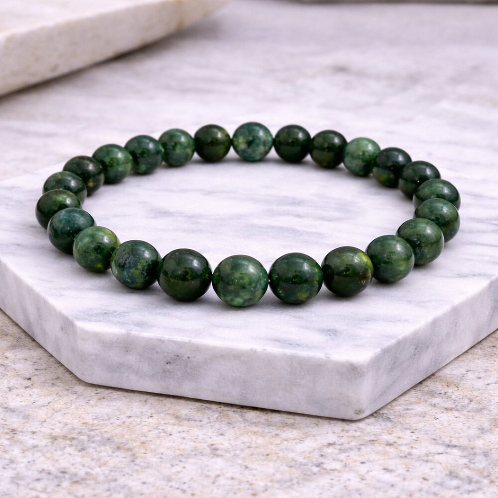 Moss Agate Natural Stone 8mm Stretch Bracelet Crystal Healing Jewelry